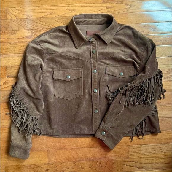 Blank NYC Jackets & Blazers - Free People Fringe Suede Cropped Jacket - Brown